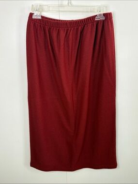 Eileen Fisher 100% Wool Red Burgundy Elastic-Waist Midi Skirt M
